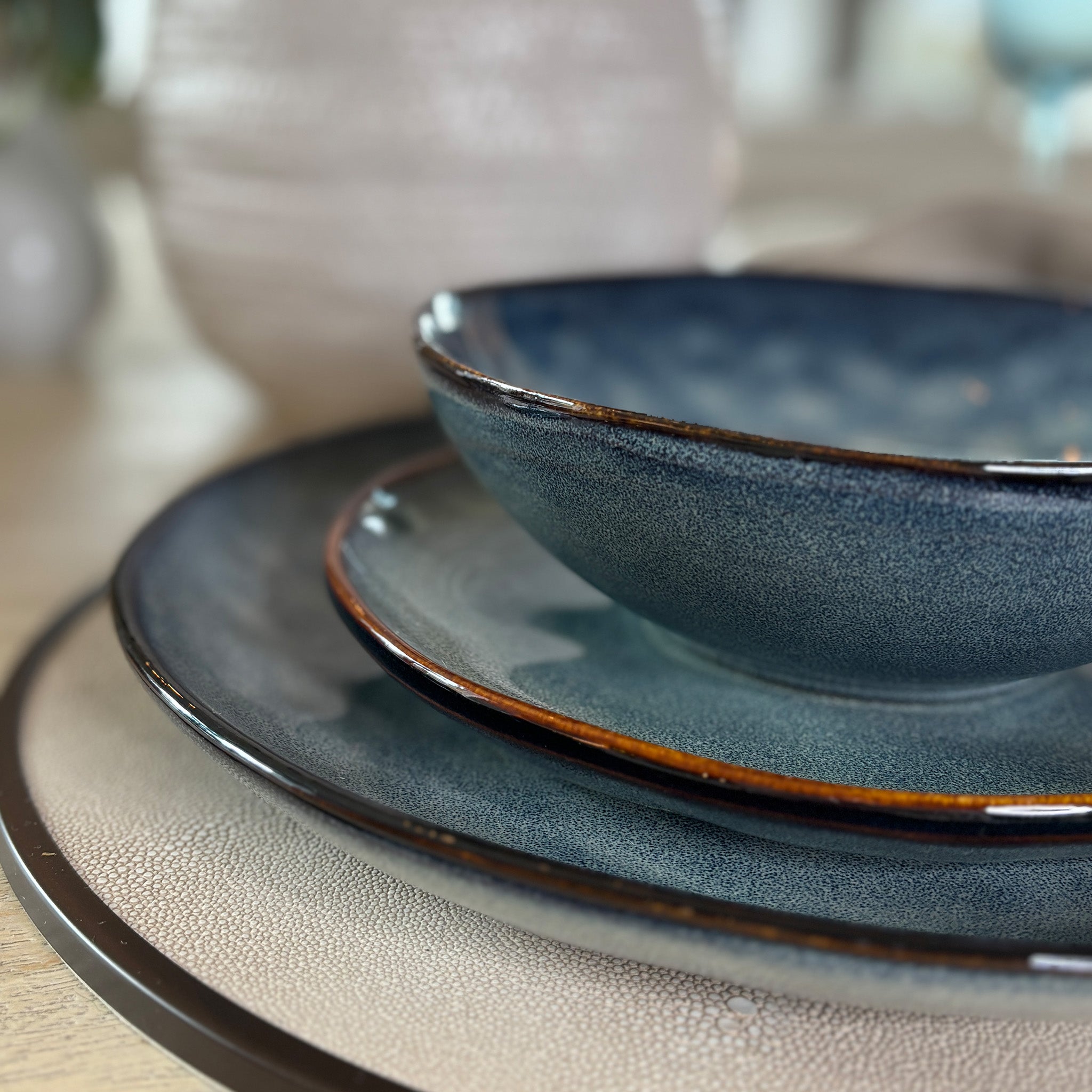 Stoneware Blue Side Plates - Set of 4